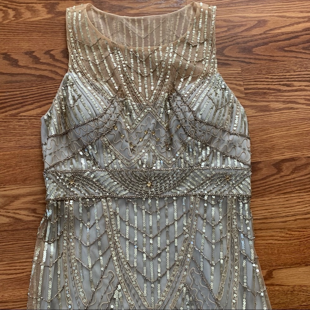 SUE WONG 4 Champagne Silver Sequin embellished beaded Cocktail formal dr… - Picture 11 of 17